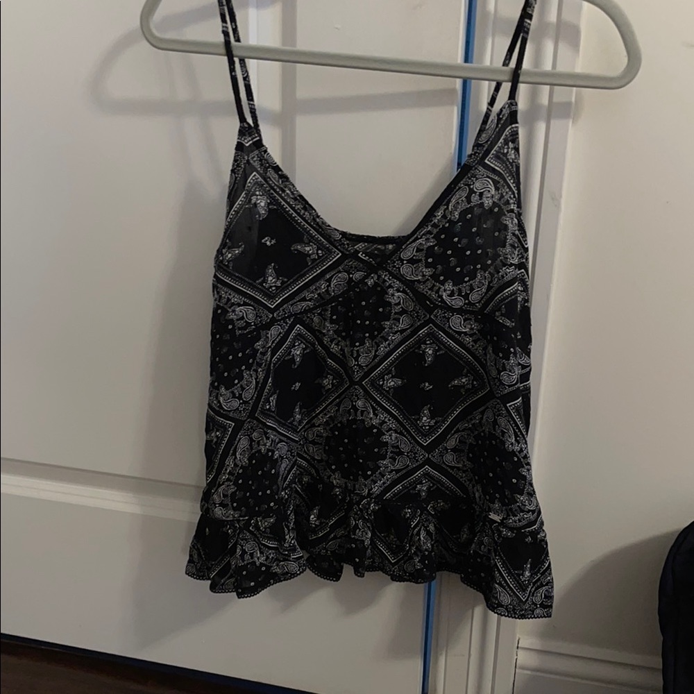 Navy and White Paisley Tank Top